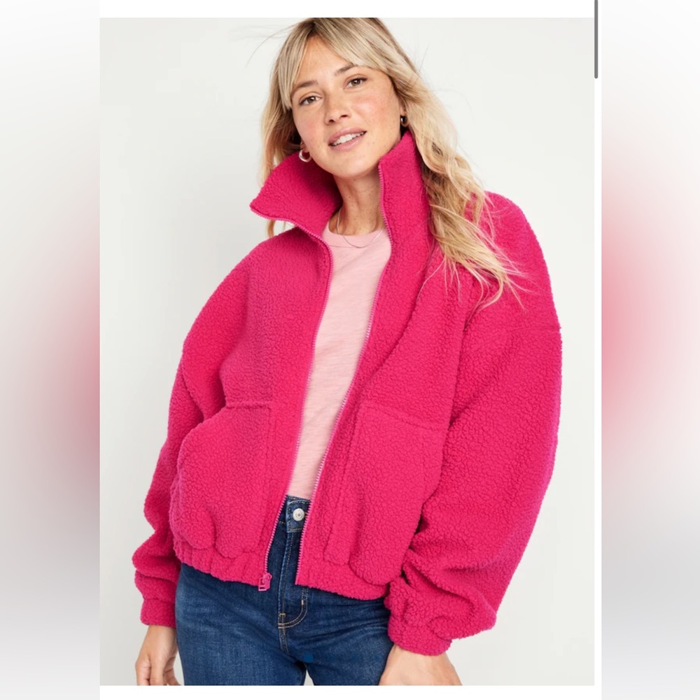 NWT Old Navy Oversized Full-Zip Sherpa Pullover - Berry Fine , size Large